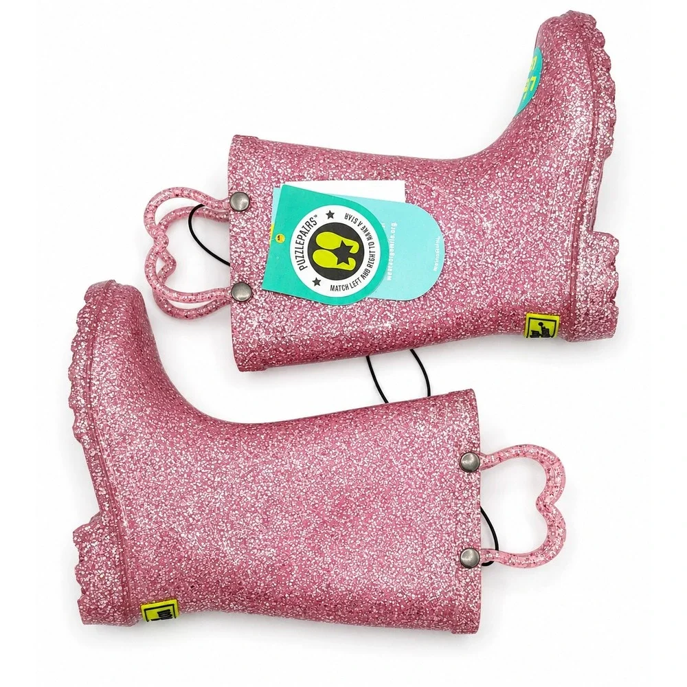 Western Chief Girls Abby Toddler 7 Pink Glitter Light Up Waterproof Rain Boots